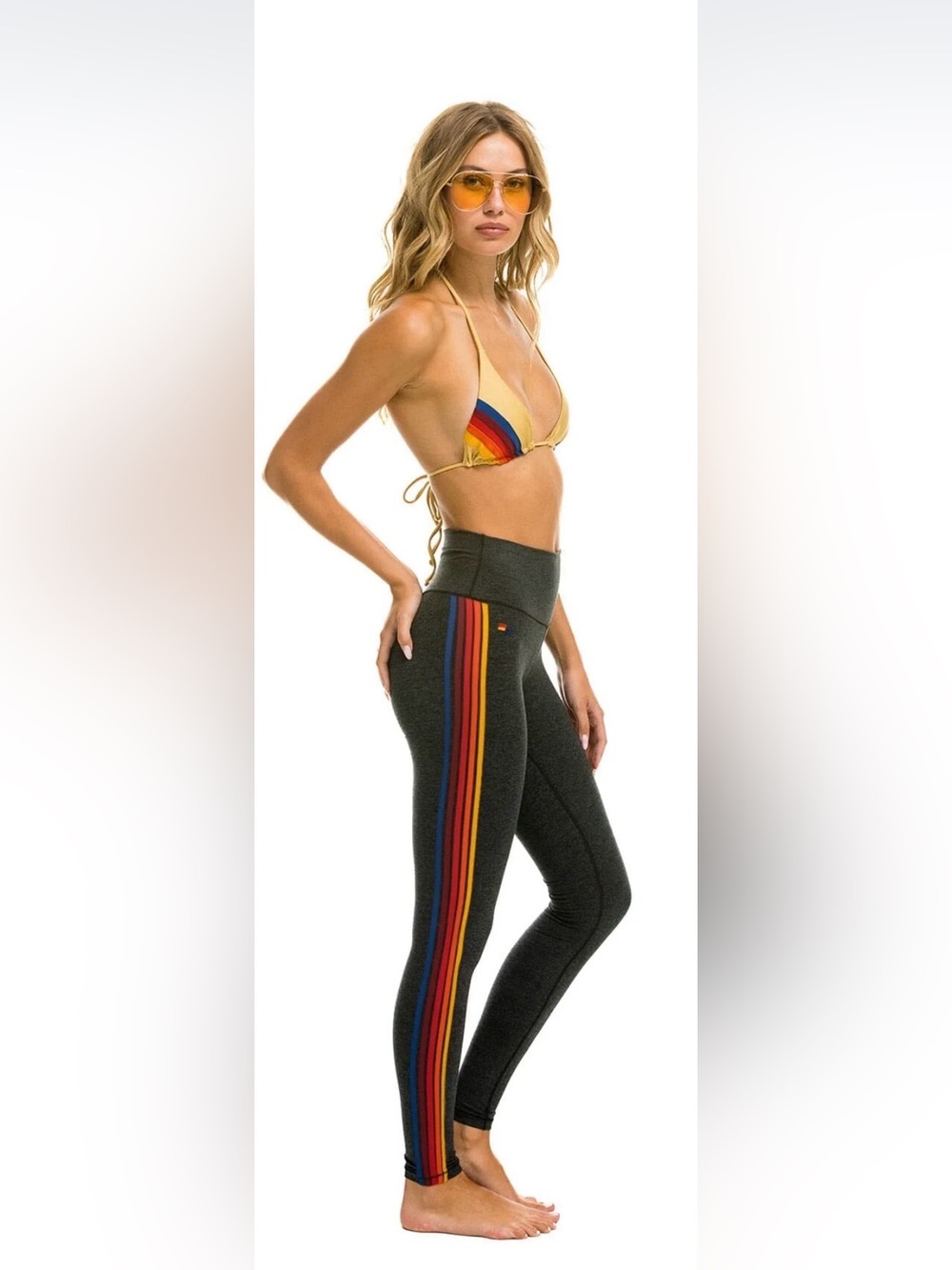 NWT Aviator Nation Full Length Hi-Rise 5 Stripe Leggings - Charcoal -Size Small